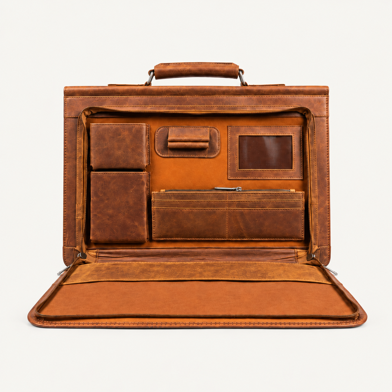 Men's Vintage Crazy Horse Leather Brown Leather Briefcase – Classic Executive Business & Laptop Bag Gallery